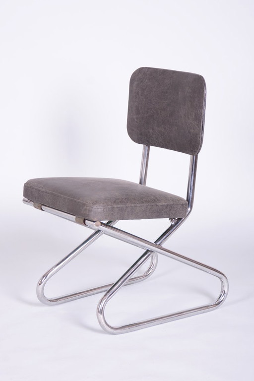 Restored Bauhaus Chair, Genuine Leather, Chrome, Steel, Germany, 1930s – kuipstoelen, Metal