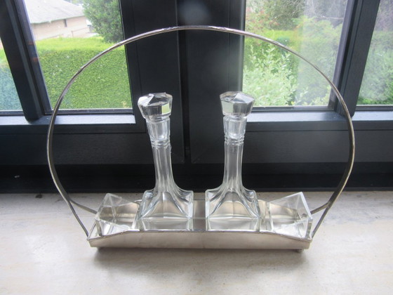 Image 1 of Supporto per ampolla in argento placcato e vetro di cristallo, stile Art Nouveau, vintage