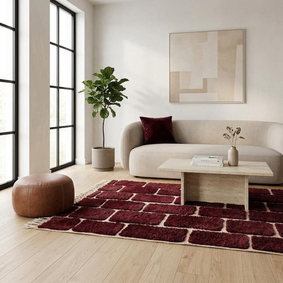Grand tapis Berbère en laine naturelle sur mesure bordeaux 3/4 m – Aime Té, Wool (photo 8 of 8)