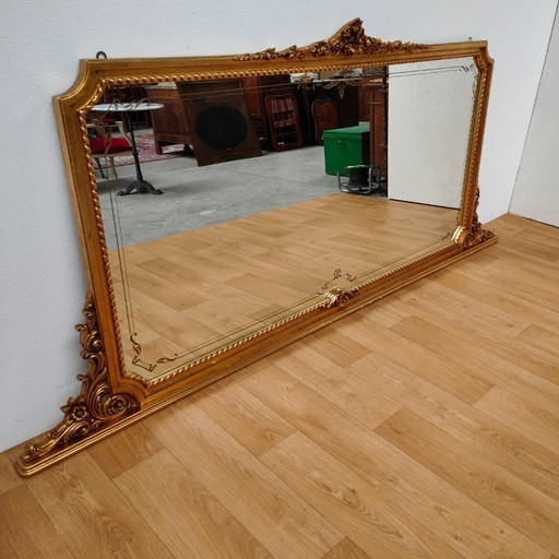 Zeer Grote Goudkleurige Vintage Barok Brocante Rococo Spiegel Schouwspiegel