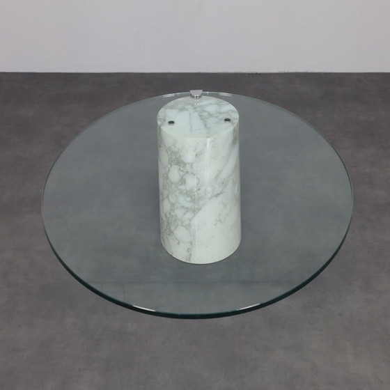 Image 1 of Oval Coffee Table in Carrara Marble and Glass by Ronald Schmitt, Germany, 1970s