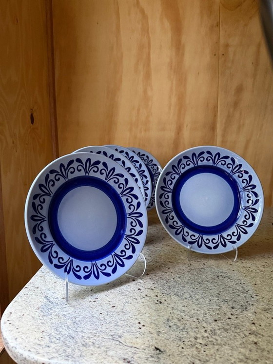 Set Of 5 Royal Sphinx Maastricht Porcelain Plates - Handpainted Blue White Floral Delfts Style - Made In (photo 2 of 11)