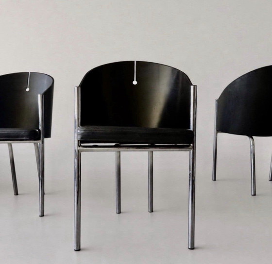 4 Vintage Italian Design Chairs by Segis – Italië, Ca80s – Dining chairs, Chrome, Leather (photo 8 of 15)