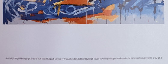 Image 1 of Jean Michel-Basquiat: "Fishing."  Authorized Color Offset Lithograph.