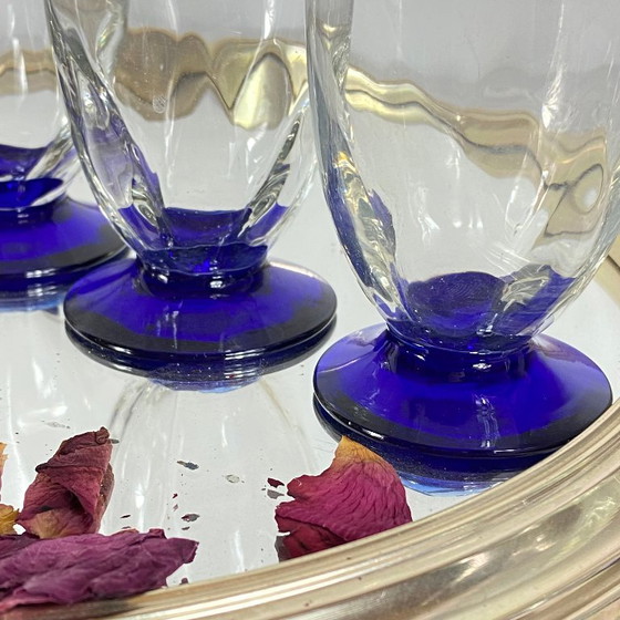 6 bicchieri Art Déco con stelo blu, 16 cl – Bicchieri e caraffe, Glass (photo 6 of 7)