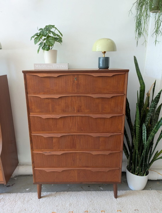 Image 1 of Vintage Deense teakhouten ladekast, Tallboy 