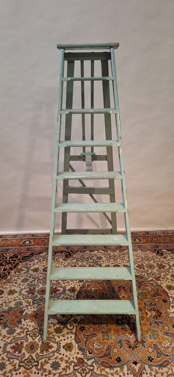 Scala da Pittore Vintage in Legno con Strato di Vernice Verde Menta Consumato – Decorazione, Wood (photo 4 of 8)
