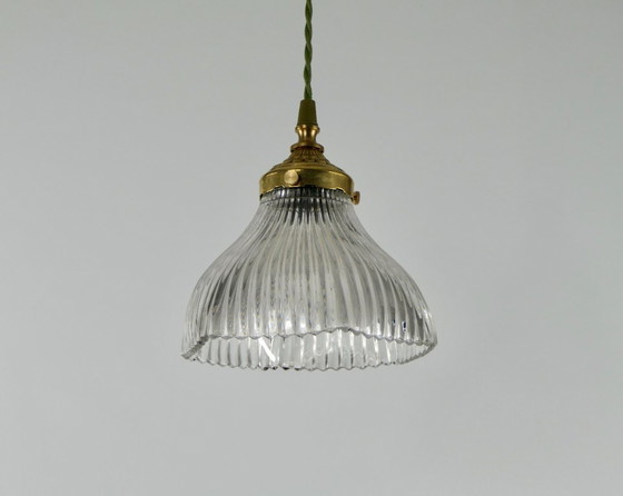 Image 1 of Vintage French Holophane Pendant Lamp Glass Ribbed