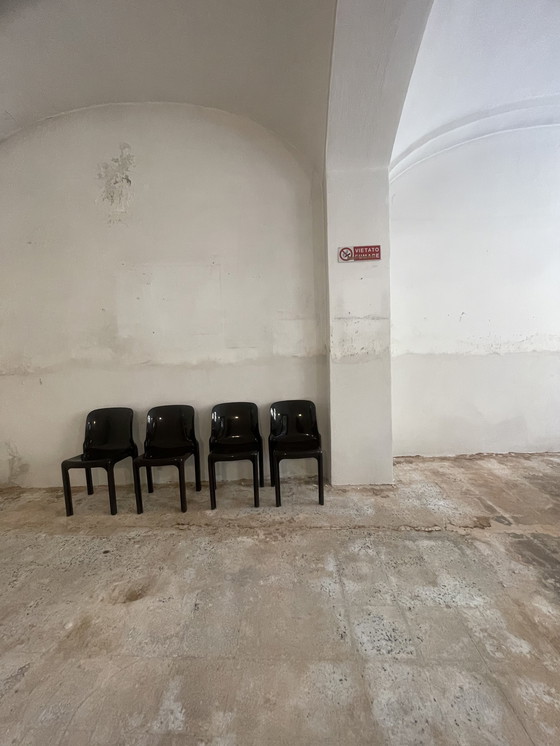 Image 1 of Set van 4 bruine Selene stoelen van Vico Magistretti voor Artemide, jaren 70