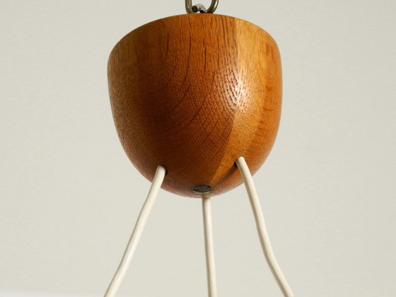 Image 1 of Beautiful pendant lamp with three opal glass shades and a teak frame by Uno & Östen Kristiansson for Luxus Vittsjö, Sweden 1957