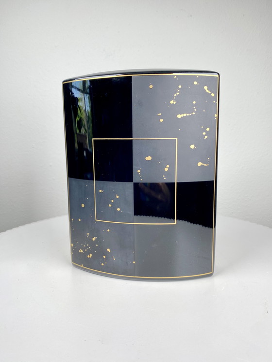 Image 1 of Vaso geometrico vintage Rosenthal Studio-Linie nero e oro - Elegante arredamento per la casa in stile postmoderno tedesco
