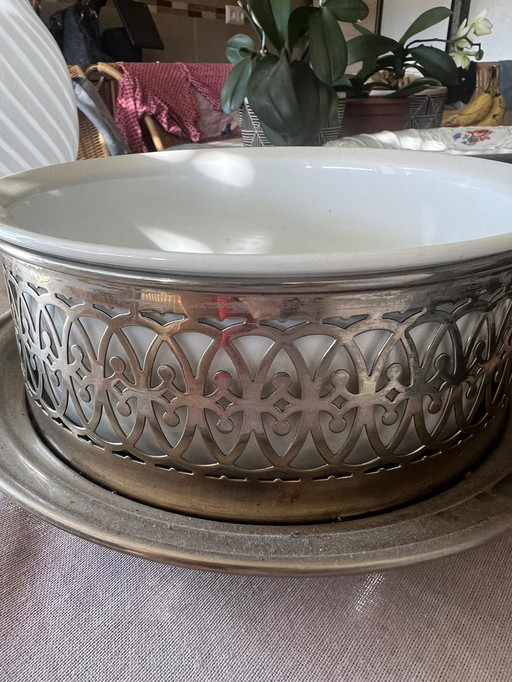 Jardinière - Pot à fleurs en métal et faïence vers 1900 Année comme neuf