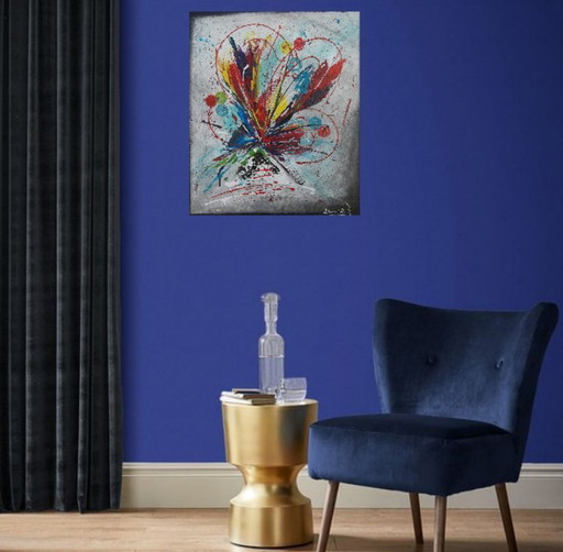 Lot de 2 tableaux. "Brasier floral" et "Fleurs cendrées". 2 tableaux de format 10F. (55x46)