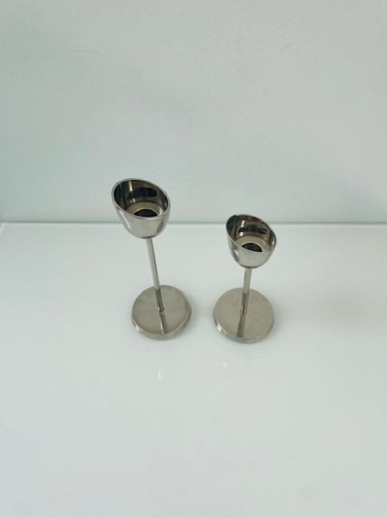 Image 1 of Set di 2 candelieri in acciaio, design moderno