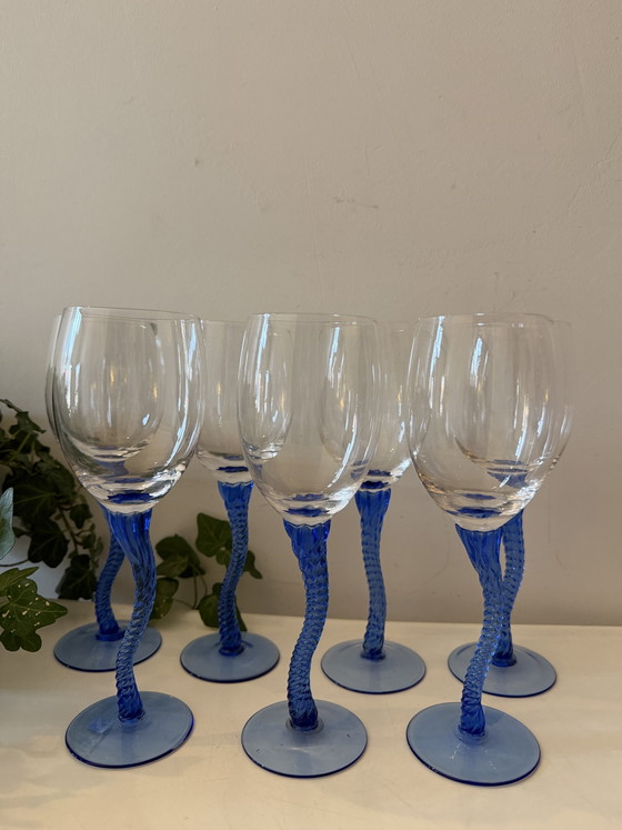 Set of 7 vintage wine glasses with wavy stem – Glass & Decanter, Crystal (photo 7 of 7)