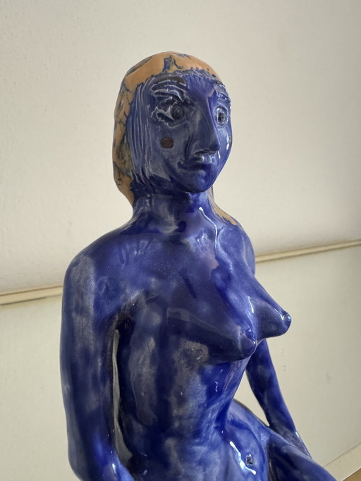 Sculpture Nue Stylisée Céramique Bleu