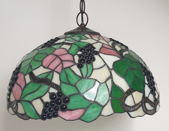 Image 1 of Large (40cm) Tiffany / stained glass grape pendant lamp