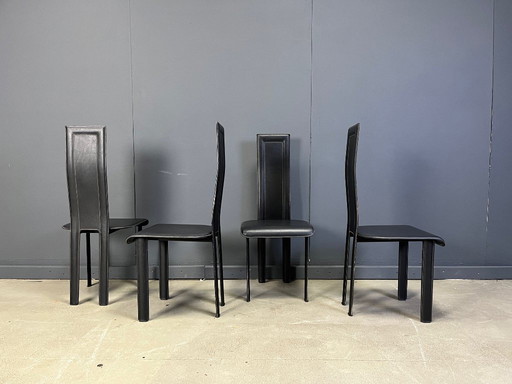 Vintage-Esszimmerstühle aus schwarzem Leder, 4er-Set, 1980er