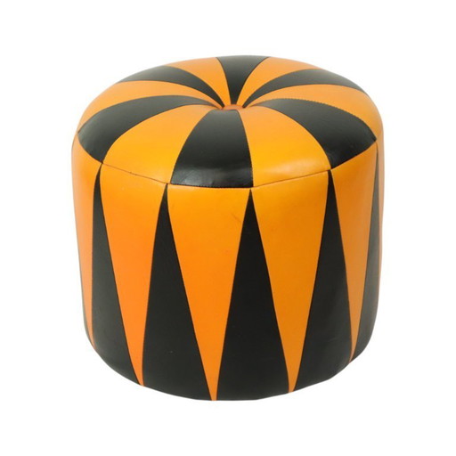 Pouf Vintage Orange Noir Skai