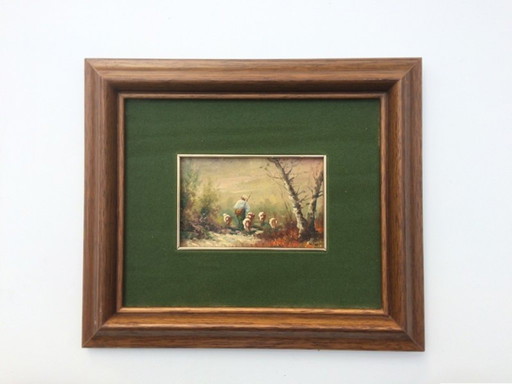 Olio su tavola: M. Ferran, "Paesaggio autunnale" (32 x 27)