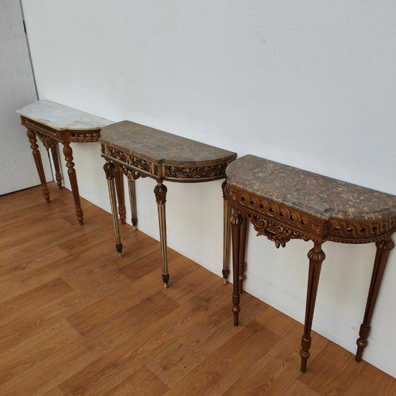 Image 1 of Vintage wall console, side table, console table with marble top. Italian