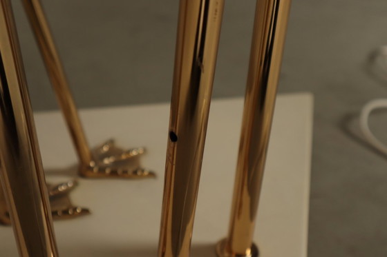 Image 1 of Grande lampada da terra in ottone a forma di fenicottero con foglie di Ginkgo scultoree, Italia, anni '70