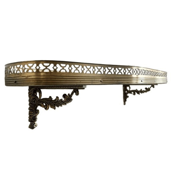 Videoregistratore vintage italiano di metà secolo, tavolo consolle da parete in legno intarsiato e ottone, (photo 10 of 17)