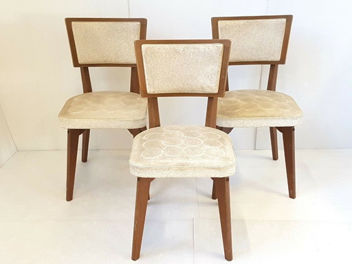 SUITE DE 3 CHAISES VINTAGE BOIS & SKAI 1950 VINTAGE 50S 50'S ANNEES 50