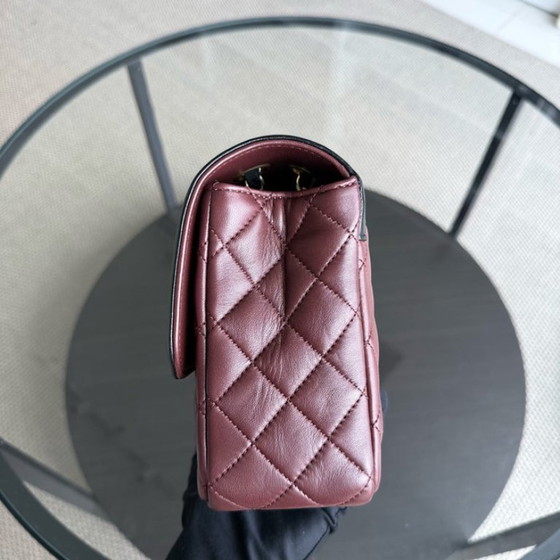 Image 1 of Chanel Chanel Seasonal Two-tone Flap Medium - Quilted Lambskin Dark Burgundy Red Black Gold Hardware Series 21