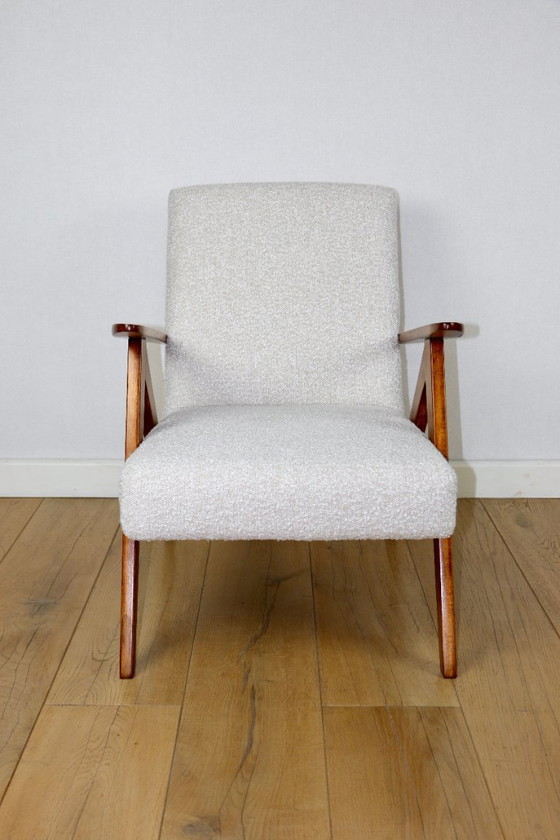 Image 1 of Vintage armchair B-310 VAR white structural boucle 1970s - beech-coloured wood