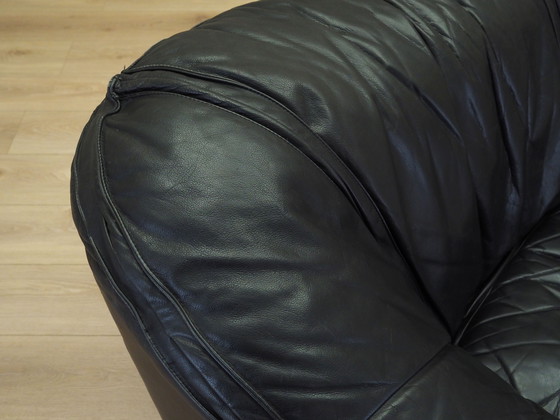 Image 1 of Divano in pelle nera, design italiano, anni '60, produzione: Italia