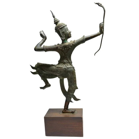 Antiek bronzen Rama beeld uit Thailand – krachtige hofstijl met beweging – lot 464 – Beeldhouwkunst, Wood (photo 5 of 25)