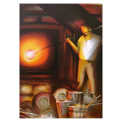 Raymond POULET Trades - De glasblazer, gesigneerde lithografie, 1984