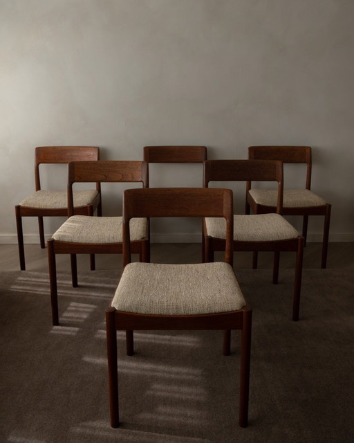 Vintage Dining Chairs by Johannes Nørgaard for Nørgaard Møbelfabrik (Set of 6) | Original Wool Upholstery | 1960s