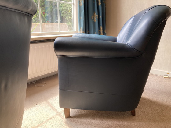 Image 1 of 3x canapé en cuir bleu