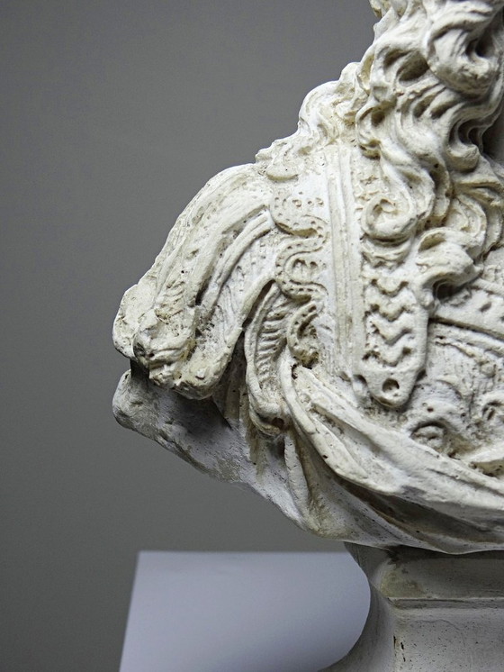 Image 1 of Small antique/vintage Louis XIV bust after Gole & Le Brun, white plaster
