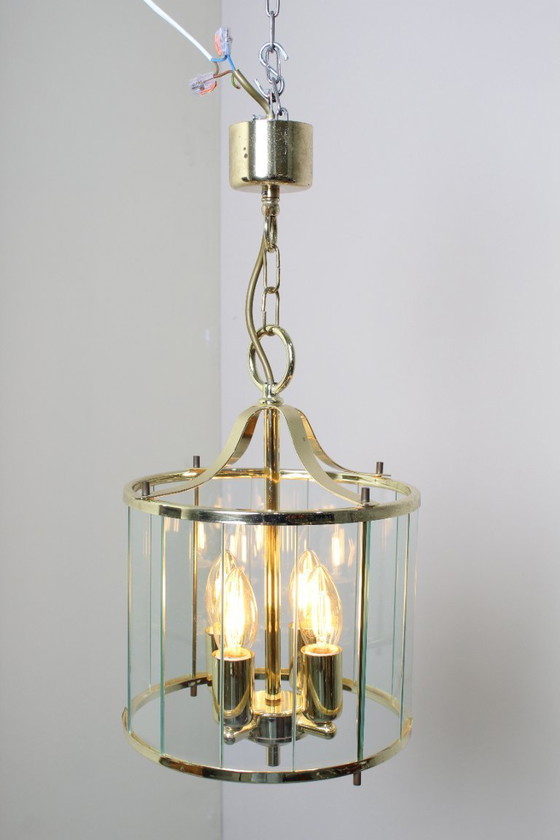 Image 1 of Vintage pendant lamp brass, glass