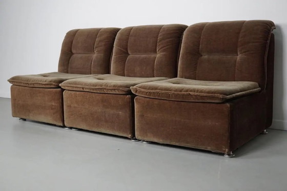 Image 1 of Vintage velvet brown/green modular sofa, 3 elements