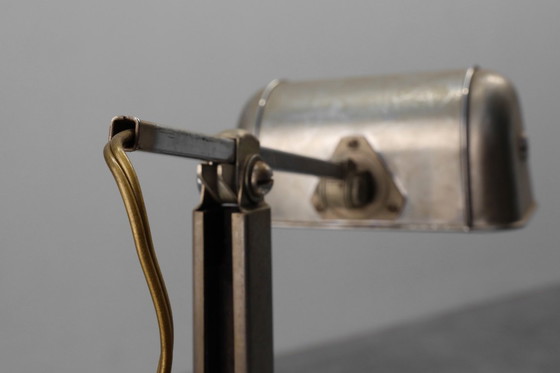 Image 1 of Art-déco-Schreibtischlampe aus Metall und Travertin im Industriestil, Belgien, 1930er Jahre