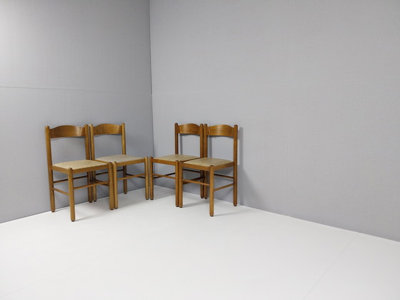 Image 1 of 4 x Vintage Wooden Chairs with Beige Upholstery, 1960s - 70s