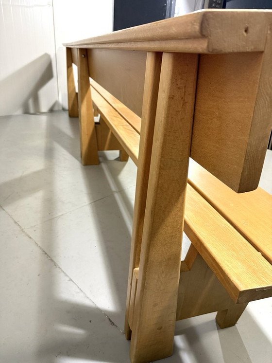 Image 1 of XL Modernist solid beech wood bench 1960s