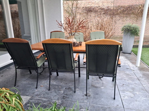 Royal Garden Luxus-Gartenmöbelset aus pulverbeschichtetem Stahl – Teakholzplatte