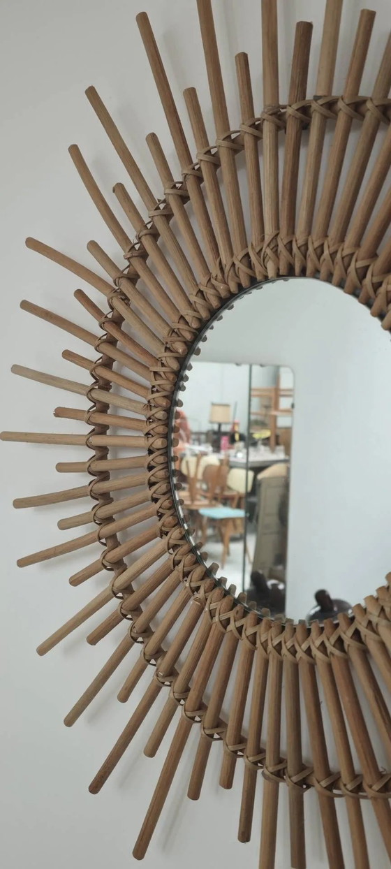 Rattan Sonnen Spiegel 1970 – Wicker, Vintage (photo 4 of 15)