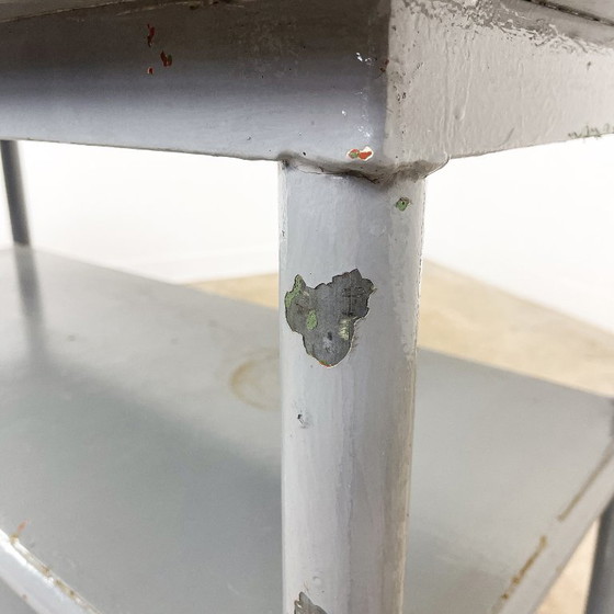 Industrial metal shelving unit, gray and white, Plant table, Grey, Vintage (photo 7 of 9)