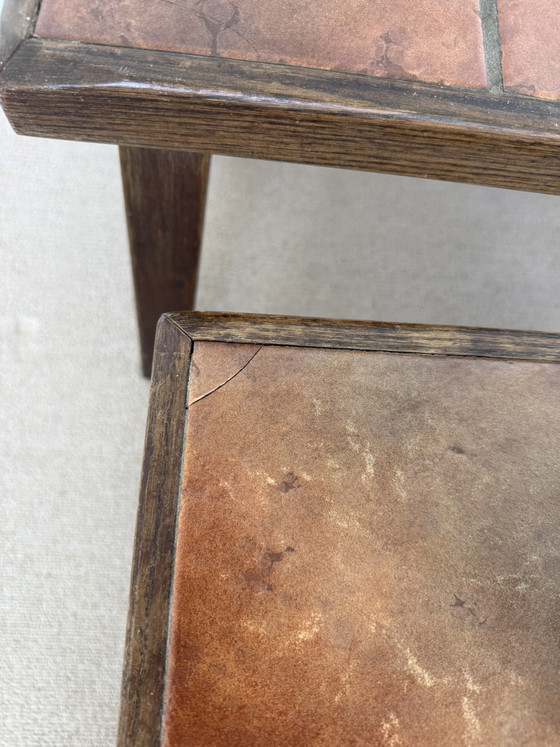 Vintage set of 3 ceramic tile tables – retro design – 1970s – Side tables, Wood, Stone (photo 8 of 8)