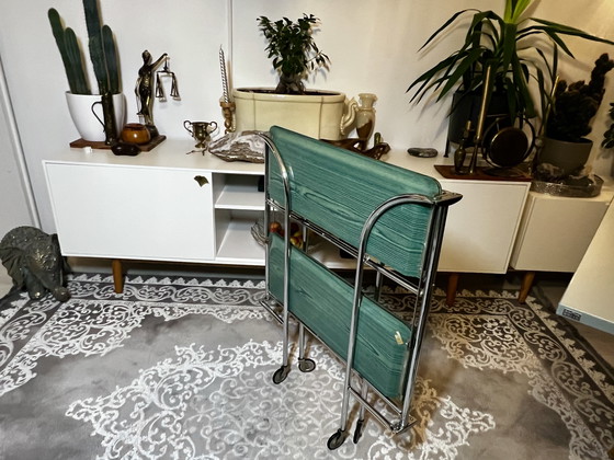 Image 1 of Carrello di servizio vintage, carrello bar, cromato, anni '70, carrello pieghevole con ruote, carrello da pranzo