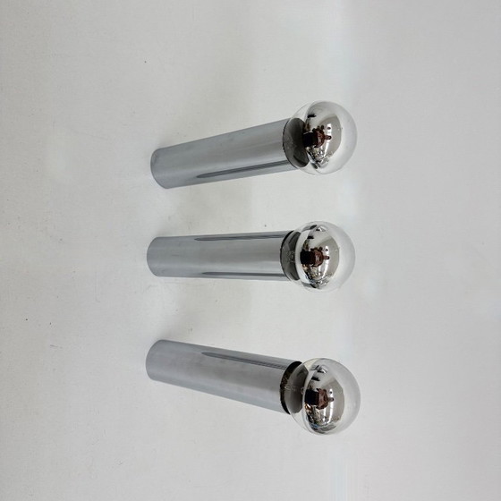 Image 1 of Set di 3 lampade da soffitto/parete minimaliste con tubo cromato, anni '70