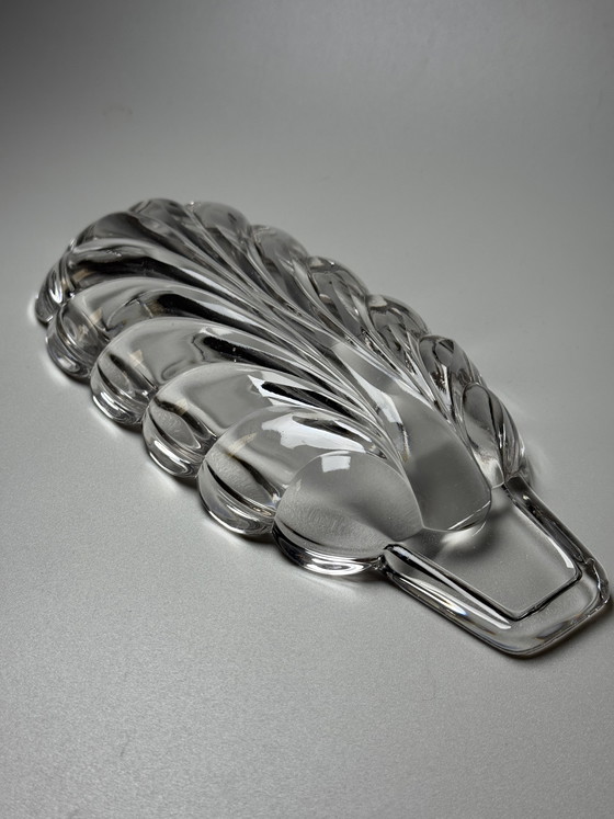 Image 1 of Juego de 4 platos de hoja de plátano de Val Saint Lambert, cristal belga de mediados de siglo, década de 1950.
