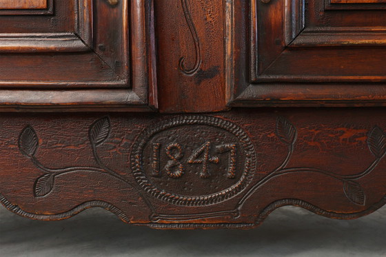 Image 1 of Rare French provincial carved cabinet or buffet with great patina, dated 1841