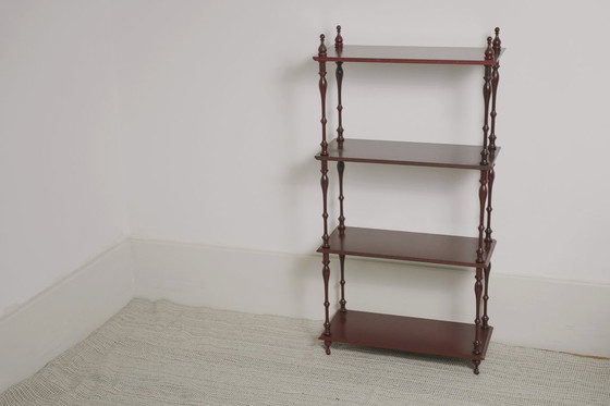 Image 1 of Mahogany-Finish Hanging Wall Shelf Set of 2 Pair, Traditional Spindle Display Shelves, Vintage Colonial Style Decorative Modula